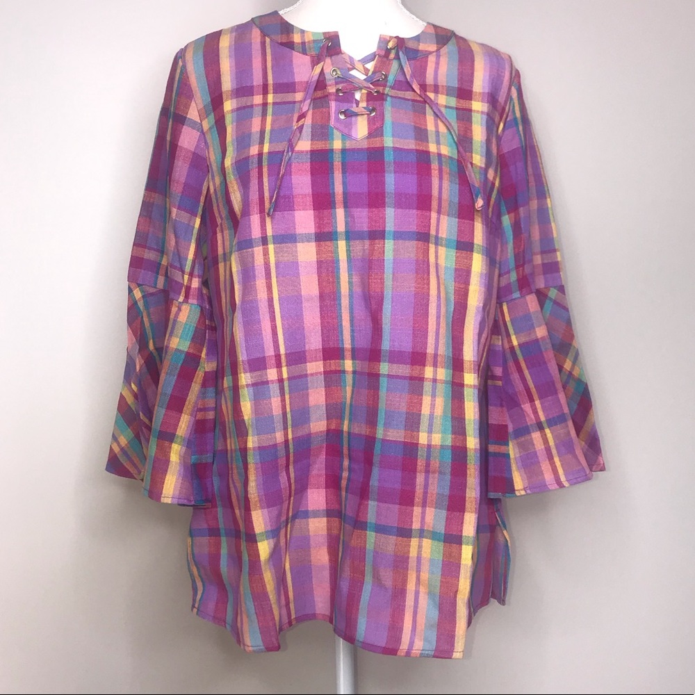 Isaac Mizrahi Live Plaid Top Size 6
